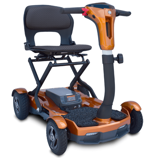 Metallic Gold Color of EV-Rider Teqno Heavy Duty Auto Folding Travel Mobility Scooter