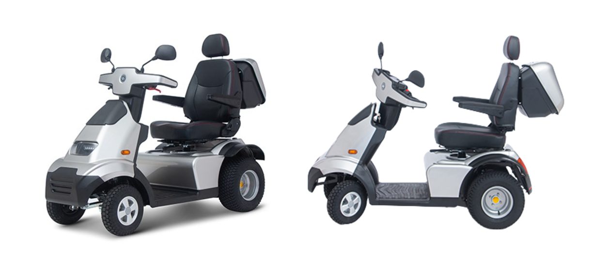 Front and side views of Afiscooter S4 mobility scooter