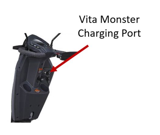 Charging port of the EV-Rider Vita Monster mobility scooter
