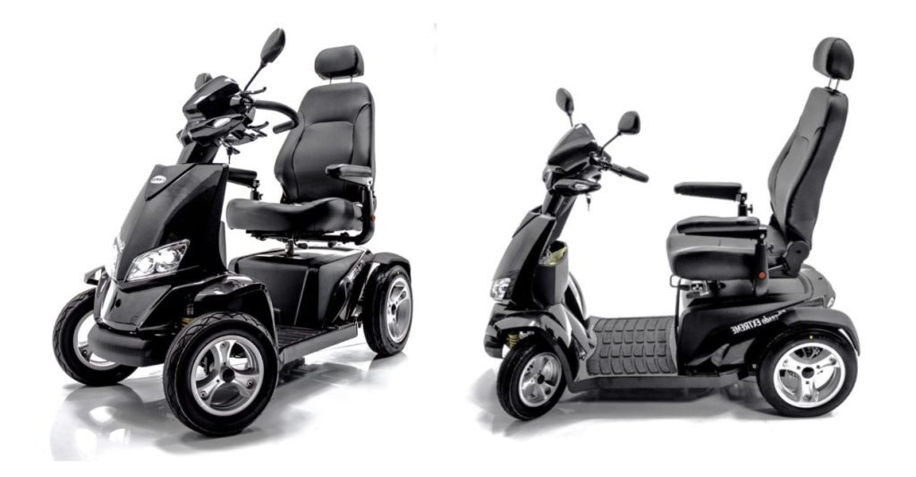 Front and side views of Merits Silverado Extreme all-terrain mobility scooter