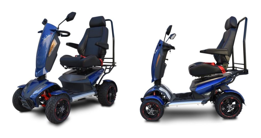 Front and side views of EV Rider Vita Monster mobility scooter