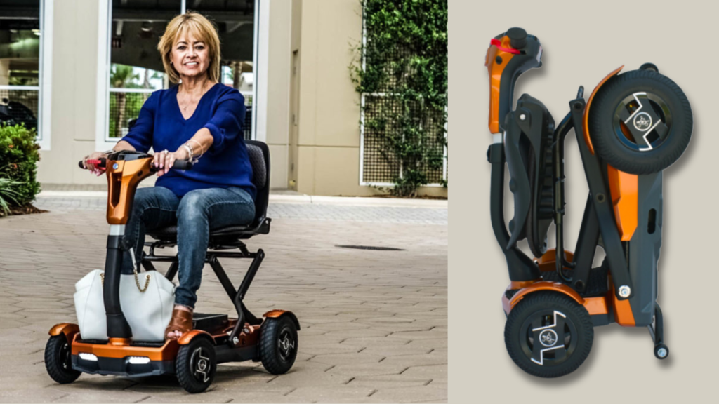 EV Rider Transport 4AF scooter in use and folded